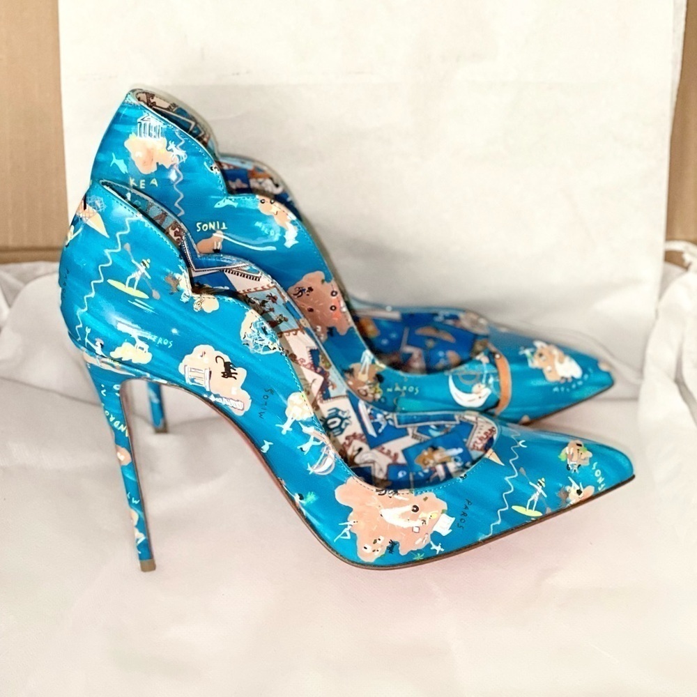 Christian Louboutin Hot Chick pumps 100mm patent blue Greek Odyssey EU37.5 - Picture 8 of 14